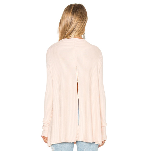Free People Top XS Light Pink Ribbed Cowl Neck Split Back Long Sleeve Pullover - Picture 5 of 13